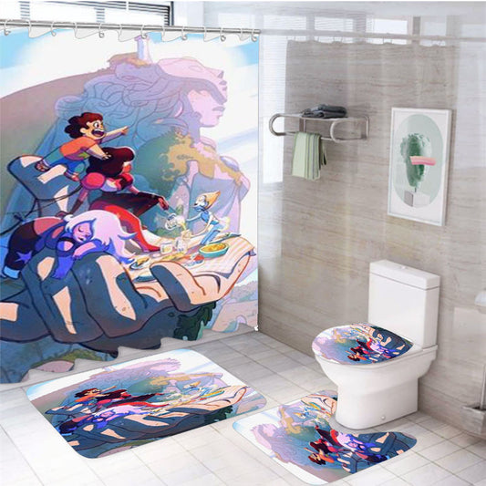 Underwood Steven Universe 4Pcs Bathroom Non-Slip Rugs Shower Curtain Fabric Waterproof