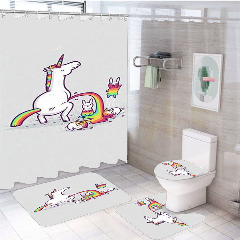 Unicornio Meando 4Pcs Bathroom Non-Slip Rugs Shower Curtain Fabric Waterproof