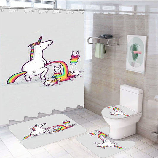 Unicornio Meando 4Pcs Bathroom Non-Slip Rugs Shower Curtain Fabric Waterproof