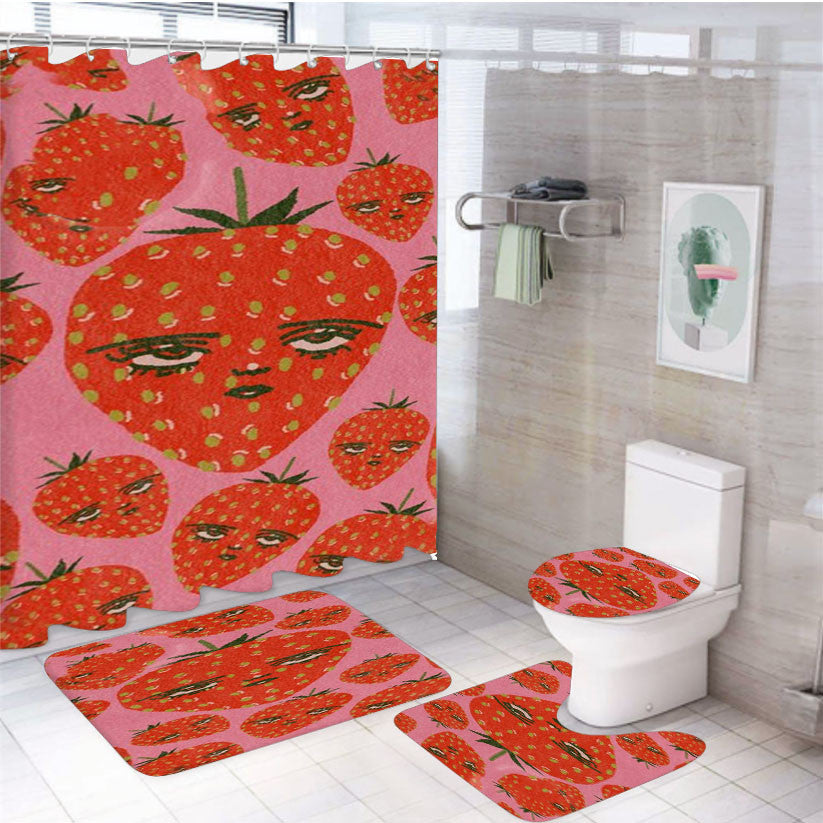 Unimpressed Strawberry 4Pcs Bathroom Non-Slip Rugs Shower Curtain Fabric Waterproof