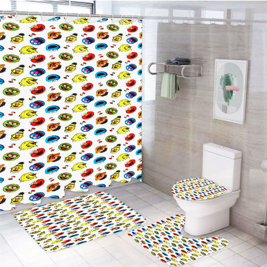 Uniqlo Kaws X Sesame Street 4Pcs Bathroom Non-Slip Rugs Shower Curtain Fabric Waterproof