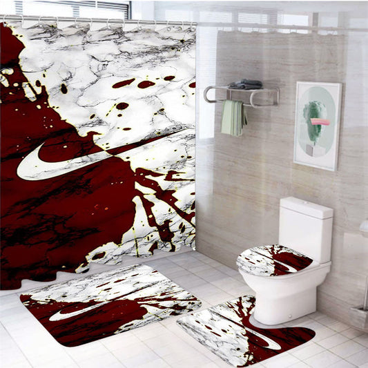 Unique Nike Marble Logo 4Pcs Bathroom Non-Slip Rugs Shower Curtain Fabric Waterproof