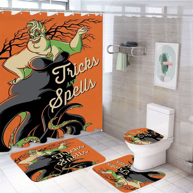 Ursula Tricks & Spells 4Pcs Bathroom Non-Slip Rugs Shower Curtain Fabric Waterproof