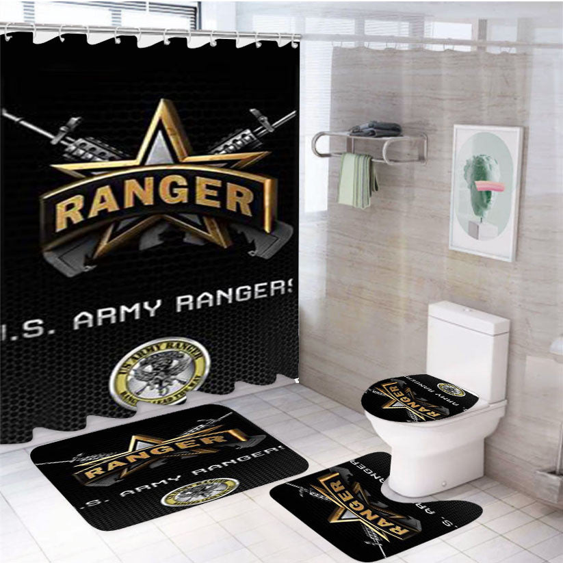 Us Army Rangers 4Pcs Bathroom Non-Slip Rugs Shower Curtain Fabric Waterproof