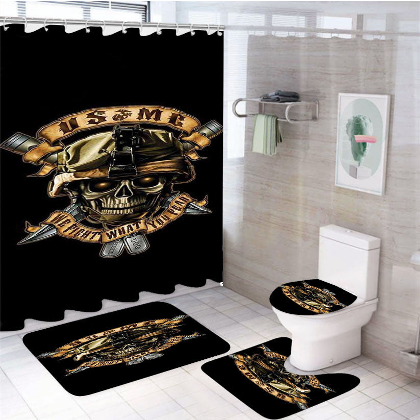 Usmc Marine Corps 4Pcs Bathroom Non-Slip Rugs Shower Curtain Fabric Waterproof