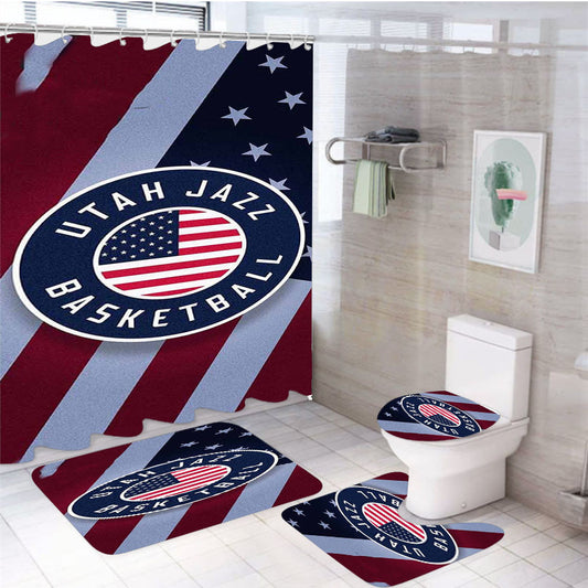 Utah Jazz Icon 2 4Pcs Bathroom Non-Slip Rugs Shower Curtain Fabric Waterproof