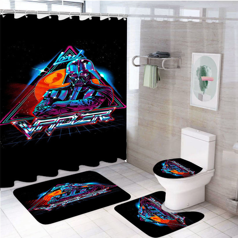 Vader Lord Starwars 80S Style 4Pcs Bathroom Non-Slip Rugs Shower Curtain Fabric Waterproof