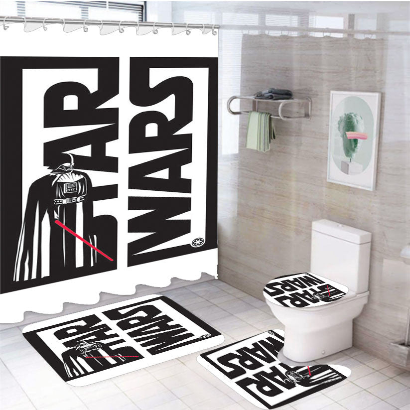 Vader Stencil Starwars 4Pcs Bathroom Non-Slip Rugs Shower Curtain Fabric Waterproof