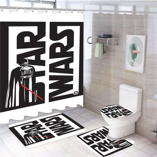 Vader Stencil Starwars 4Pcs Bathroom Non-Slip Rugs Shower Curtain Fabric Waterproof