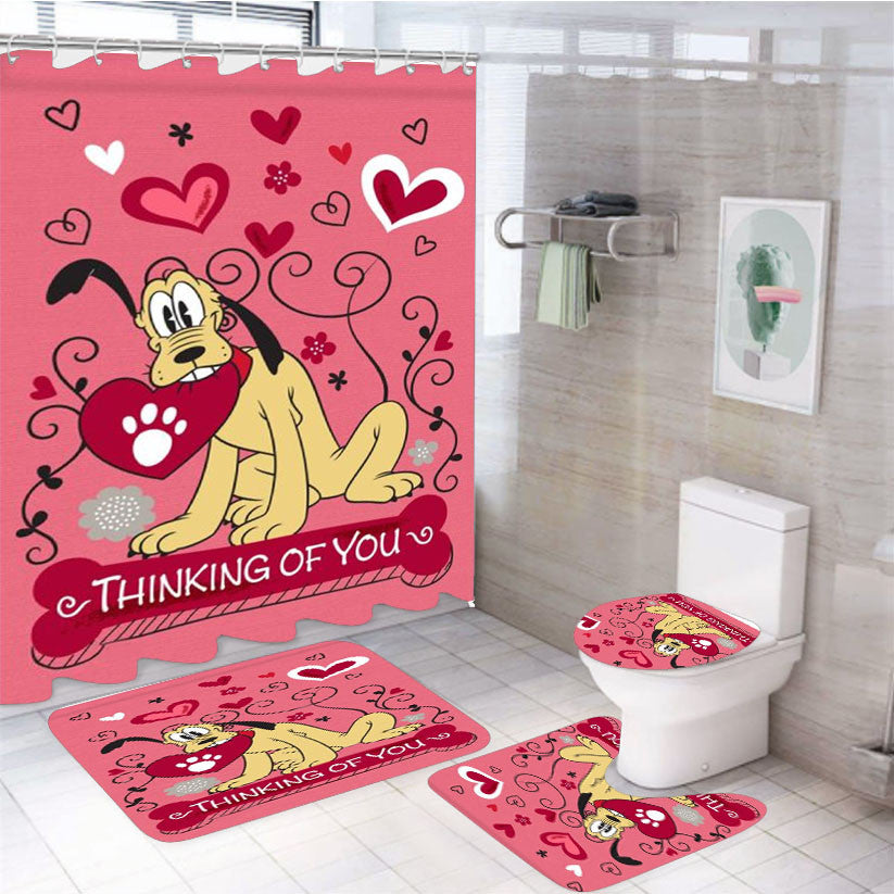 Valentine Pluto 4Pcs Bathroom Non-Slip Rugs Shower Curtain Fabric Waterproof