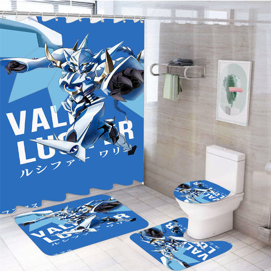 Vali Lucifer High School Dxd White Dragon Gundam Anime 4Pcs Bathroom Non-Slip Rugs Shower Curtain Fabric Waterproof