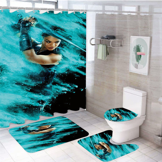 Valkyrie In Thor Ragnarok 4Pcs Bathroom Non-Slip Rugs Shower Curtain Fabric Waterproof