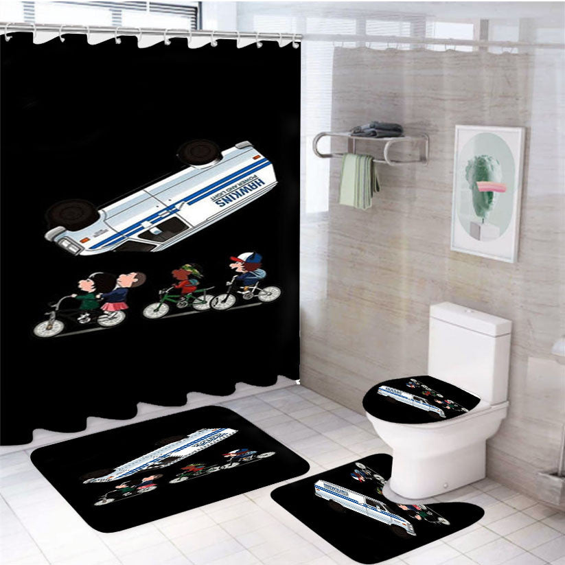 Van Flip 4Pcs Bathroom Non-Slip Rugs Shower Curtain Fabric Waterproof