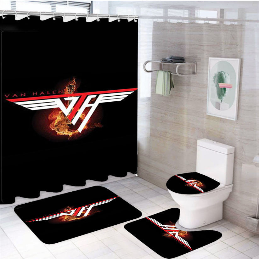 Van Halen 4Pcs Bathroom Non-Slip Rugs Shower Curtain Fabric Waterproof