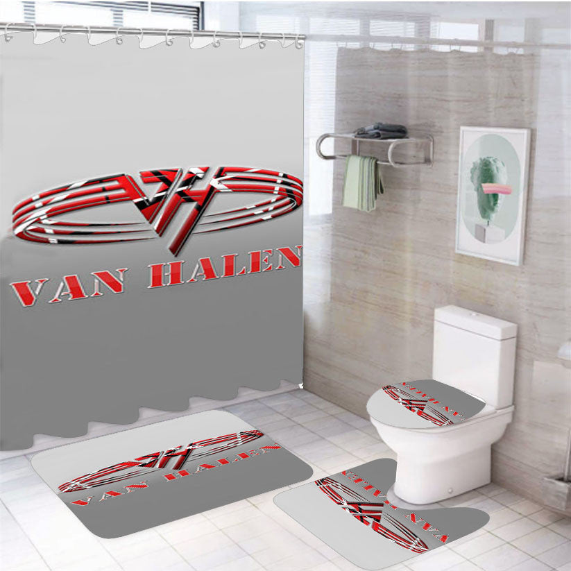 Van Halen Design Logo 4Pcs Bathroom Non-Slip Rugs Shower Curtain Fabric Waterproof