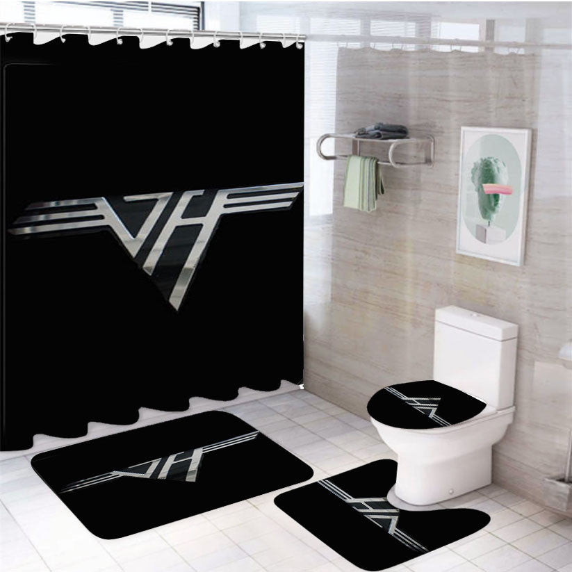 Van Halen Logo 4Pcs Bathroom Non-Slip Rugs Shower Curtain Fabric Waterproof
