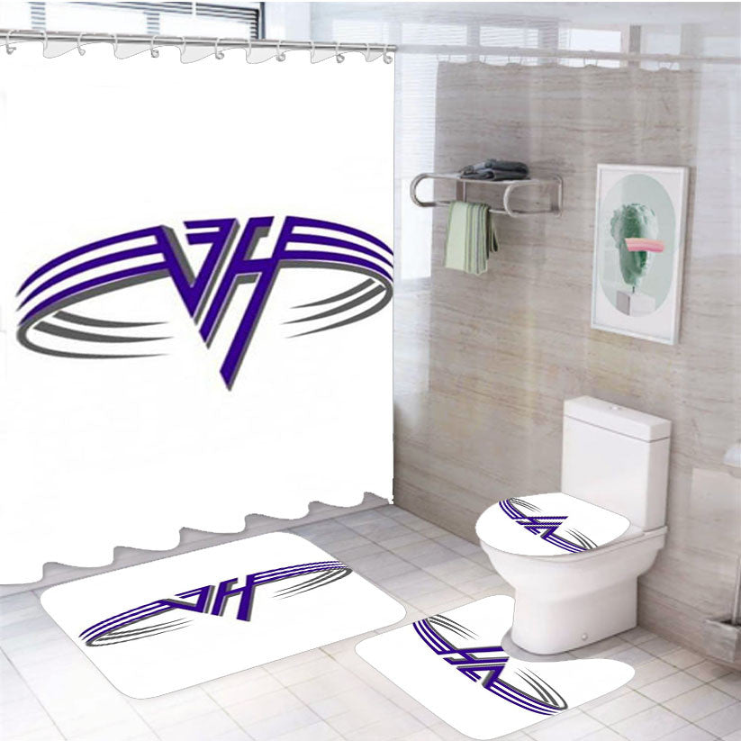 Van Halen Logo Music 4Pcs Bathroom Non-Slip Rugs Shower Curtain Fabric Waterproof