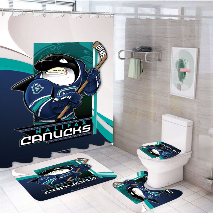 Vancouver Canucks Hockey 4Pcs Bathroom Non-Slip Rugs Shower Curtain Fabric Waterproof