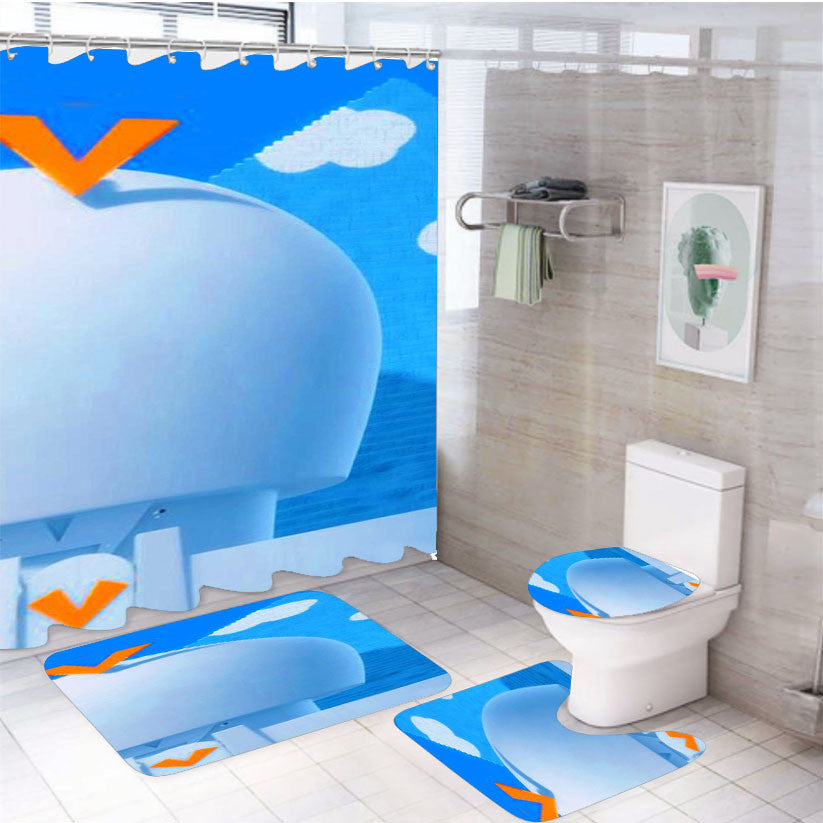 Vector House Despicable Me 4Pcs Bathroom Non-Slip Rugs Shower Curtain Fabric Waterproof