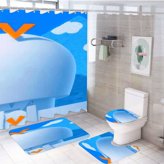 Vector House Despicable Me 4Pcs Bathroom Non-Slip Rugs Shower Curtain Fabric Waterproof