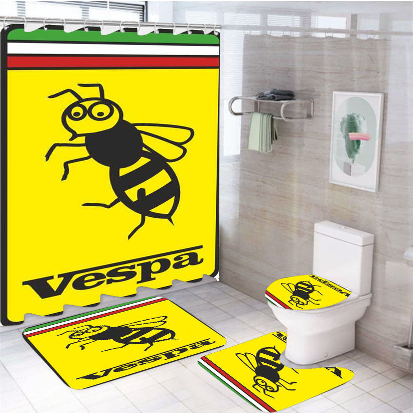 Vespa 4Pcs Bathroom Non-Slip Rugs Shower Curtain Fabric Waterproof