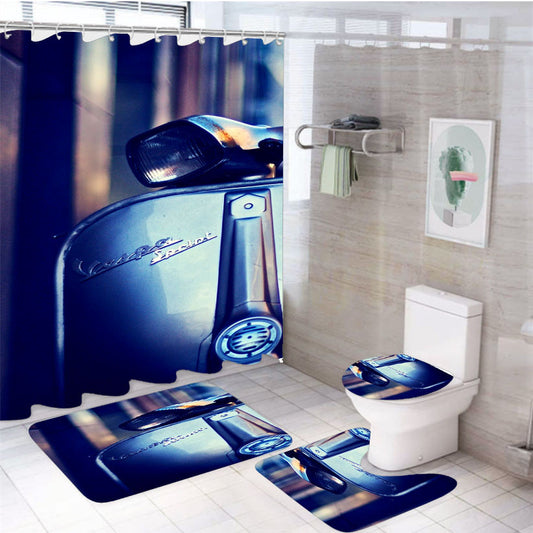Vespa Scooter 4Pcs Bathroom Non-Slip Rugs Shower Curtain Fabric Waterproof