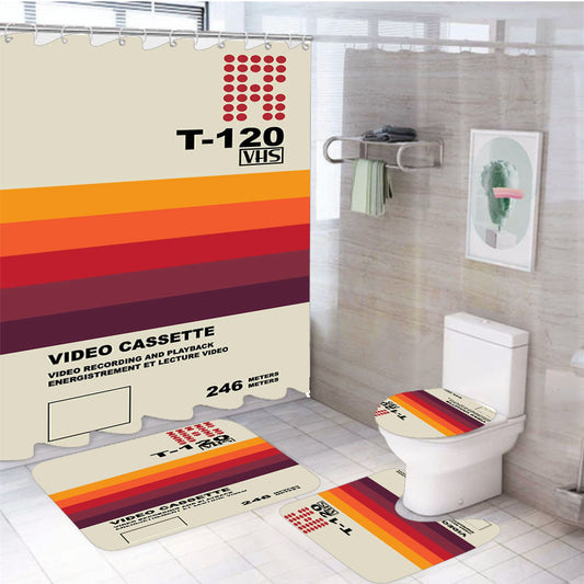 Vhs Design Cover 4Pcs Bathroom Non-Slip Rugs Shower Curtain Fabric Waterproof