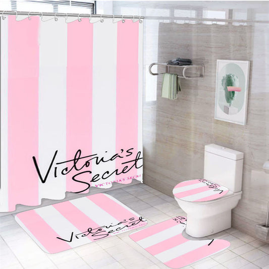 Victoria'S Secret Sexy Logo 4Pcs Bathroom Non-Slip Rugs Shower Curtain Fabric Waterproof