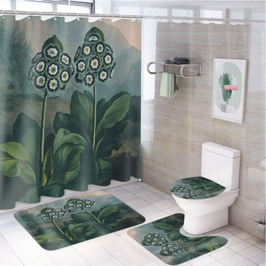 Victorian Botany 4Pcs Bathroom Non-Slip Rugs Shower Curtain Fabric Waterproof