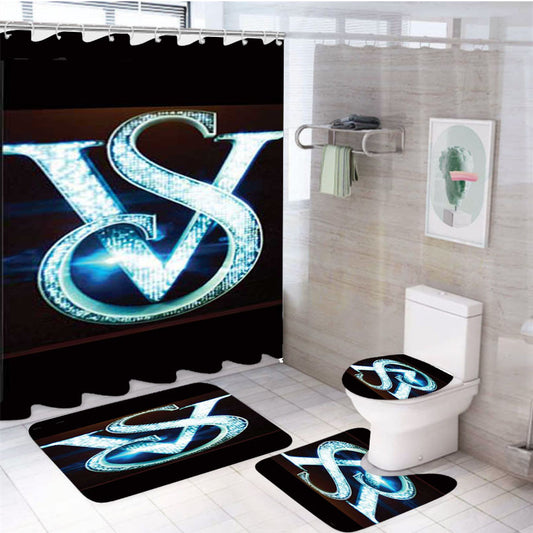 Victorias Secret Logo Flashy 4Pcs Bathroom Non-Slip Rugs Shower Curtain Fabric Waterproof