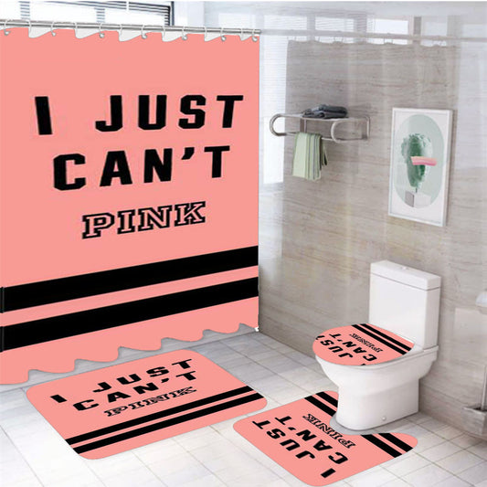 Victorias Secret Pink I Just Cant 4Pcs Bathroom Non-Slip Rugs Shower Curtain Fabric Waterproof