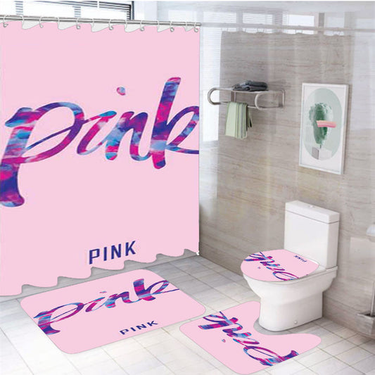 Victorias Secret Pink Pink Pink 4Pcs Bathroom Non-Slip Rugs Shower Curtain Fabric Waterproof
