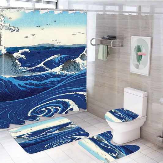 View Of The Naruto Whirlpools At Awa 4Pcs Bathroom Non-Slip Rugs Shower Curtain Fabric Waterproof