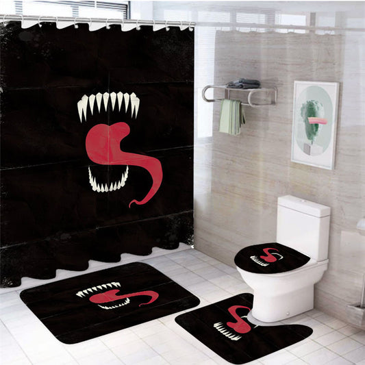 Villain Venom Minimalist Paper 4Pcs Bathroom Non-Slip Rugs Shower Curtain Fabric Waterproof
