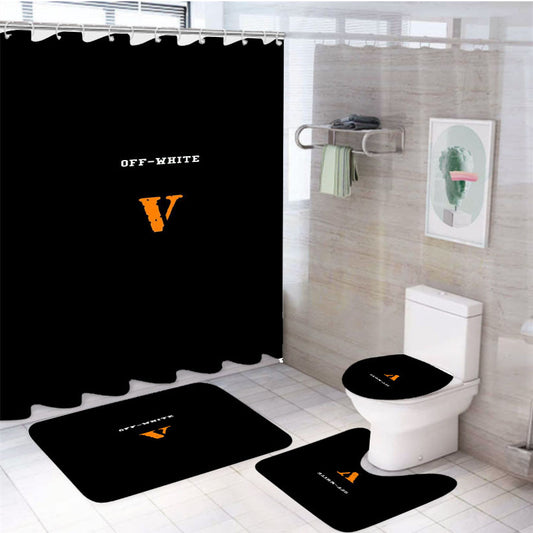 Vlone Off White 4Pcs Bathroom Non-Slip Rugs Shower Curtain Fabric Waterproof