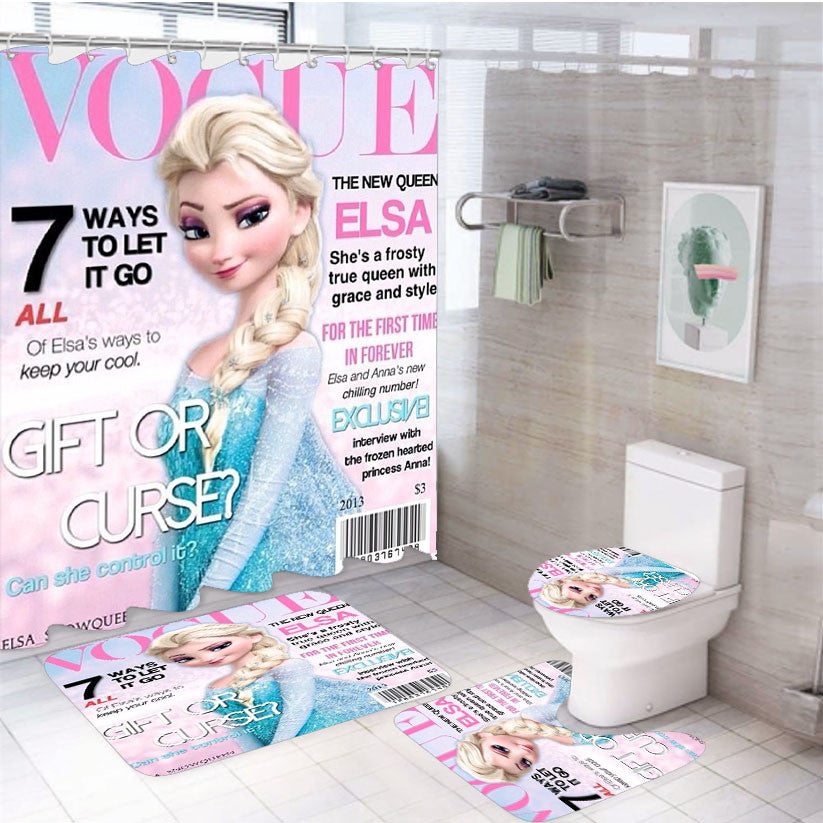 Vogue Elsa Frozen 4Pcs Bathroom Non-Slip Rugs Shower Curtain Fabric Waterproof