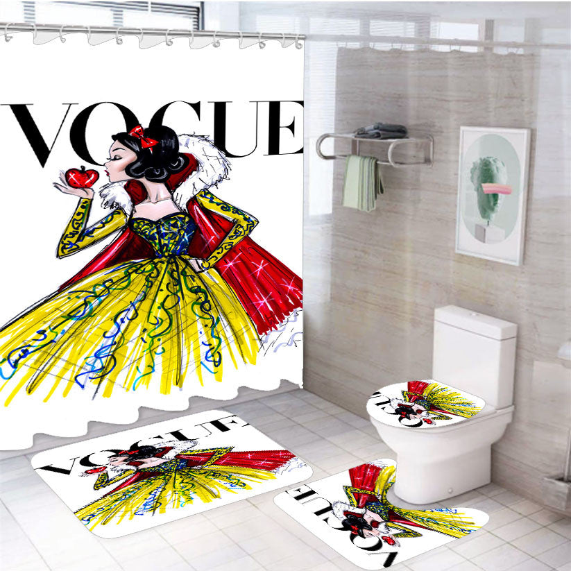 Vogue Snow White 4Pcs Bathroom Non-Slip Rugs Shower Curtain Fabric Waterproof