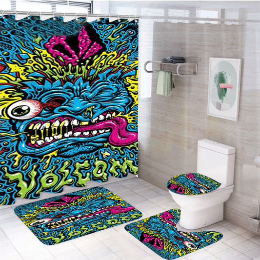 Volcom Face Jimbo Phillips 4Pcs Bathroom Non-Slip Rugs Shower Curtain Fabric Waterproof