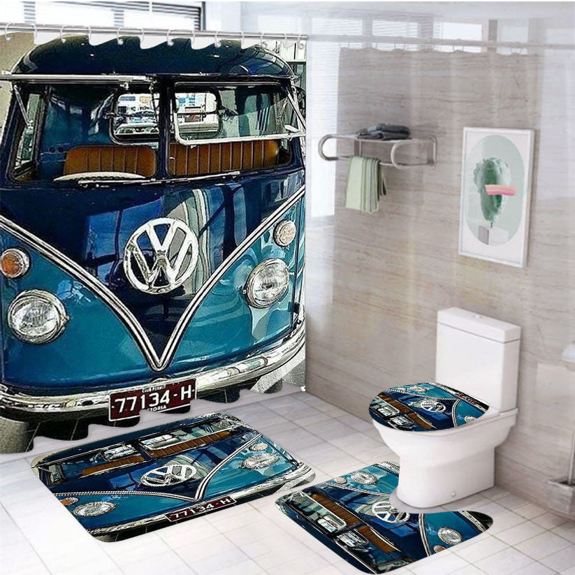 Volkswagen Classic Hdr 4Pcs Bathroom Non-Slip Rugs Shower Curtain Fabric Waterproof
