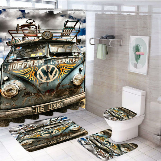 Volkswagen Classic Hdr 2 4Pcs Bathroom Non-Slip Rugs Shower Curtain Fabric Waterproof