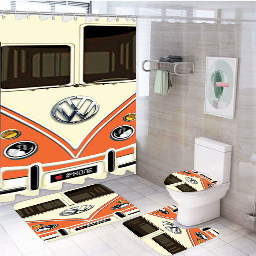 Volkswagon Designs 4Pcs Bathroom Non-Slip Rugs Shower Curtain Fabric Waterproof