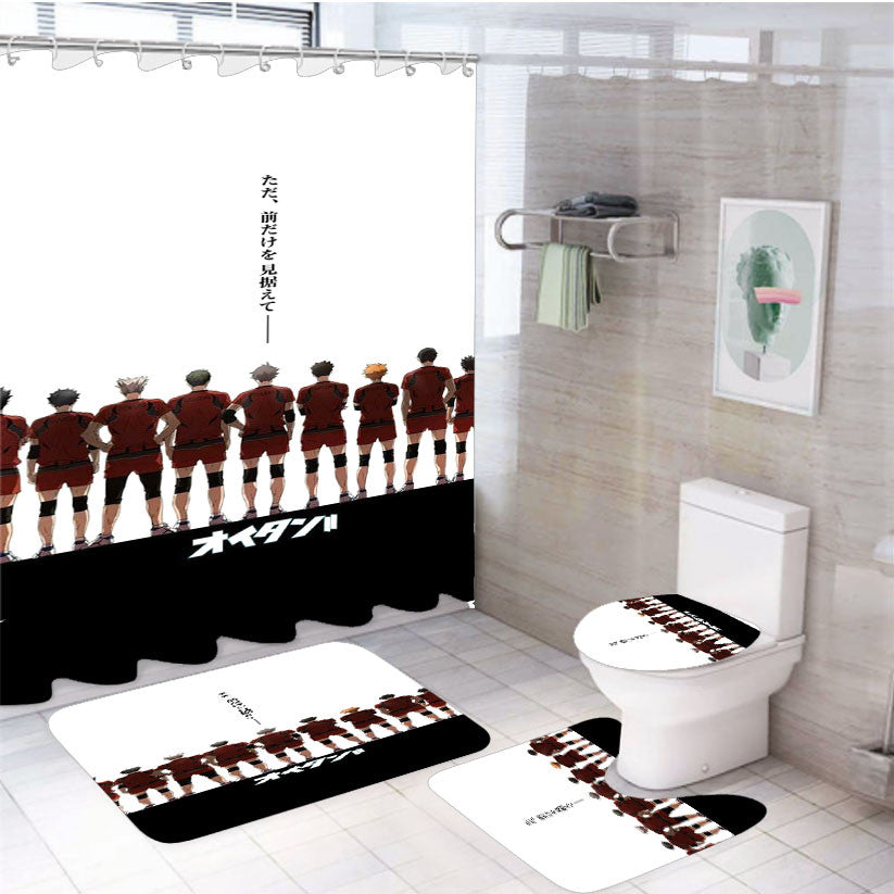 Volleyball Team Haikyuu 4Pcs Bathroom Non-Slip Rugs Shower Curtain Fabric Waterproof