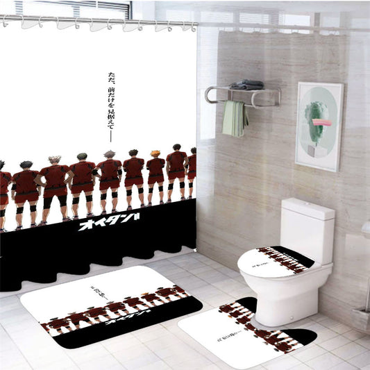 Volleyball Team Haikyuu 4Pcs Bathroom Non-Slip Rugs Shower Curtain Fabric Waterproof