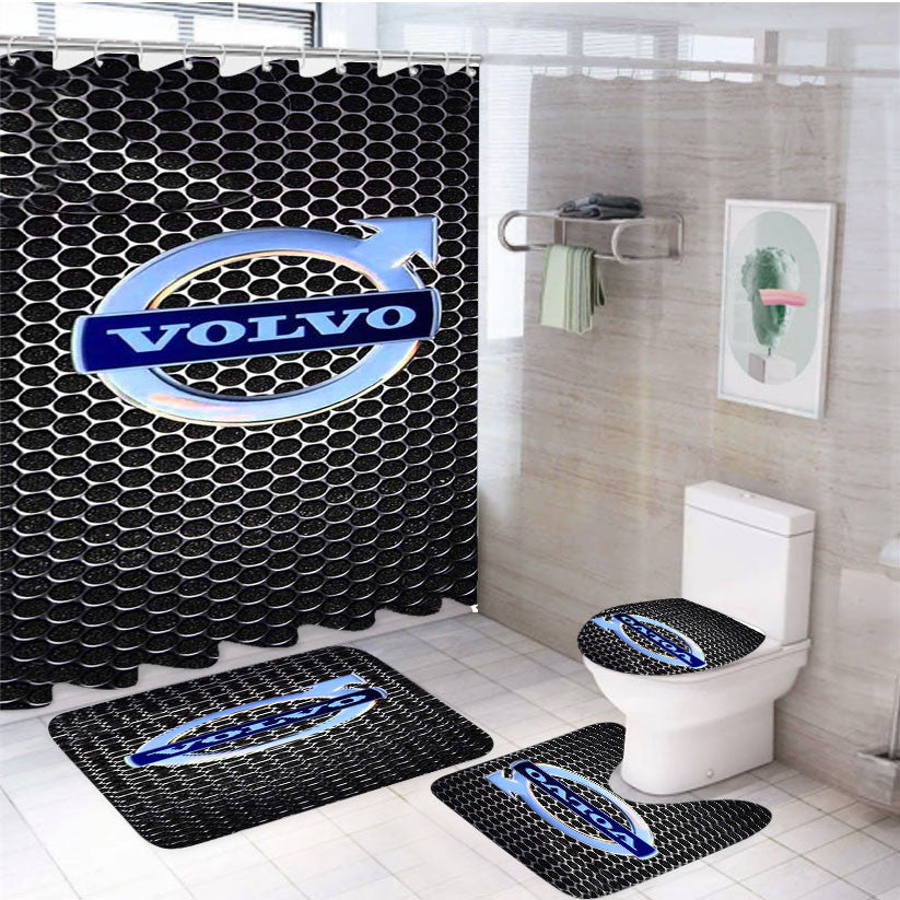 Volvo 4Pcs Bathroom Non-Slip Rugs Shower Curtain Fabric Waterproof