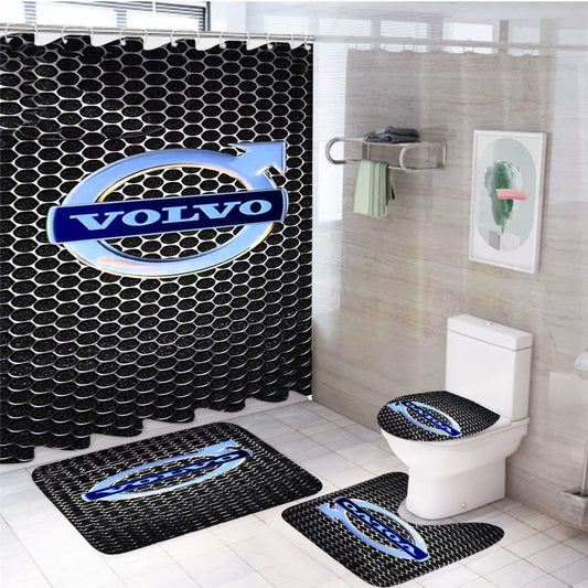 Volvo 4Pcs Bathroom Non-Slip Rugs Shower Curtain Fabric Waterproof