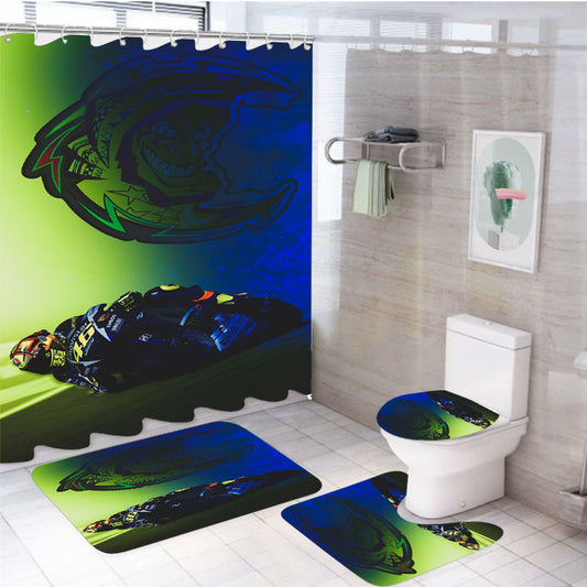 Vr 46 Moon The Doctor Logo 4Pcs Bathroom Non-Slip Rugs Shower Curtain Fabric Waterproof