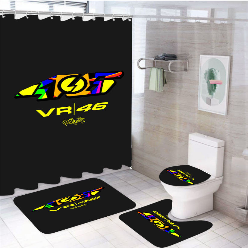 Vr 46 Signature 4Pcs Bathroom Non-Slip Rugs Shower Curtain Fabric Waterproof