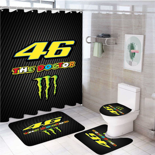 Vr 46 The Doctor Fiber Carbon Wallpaper 4Pcs Bathroom Non-Slip Rugs Shower Curtain Fabric Waterproof