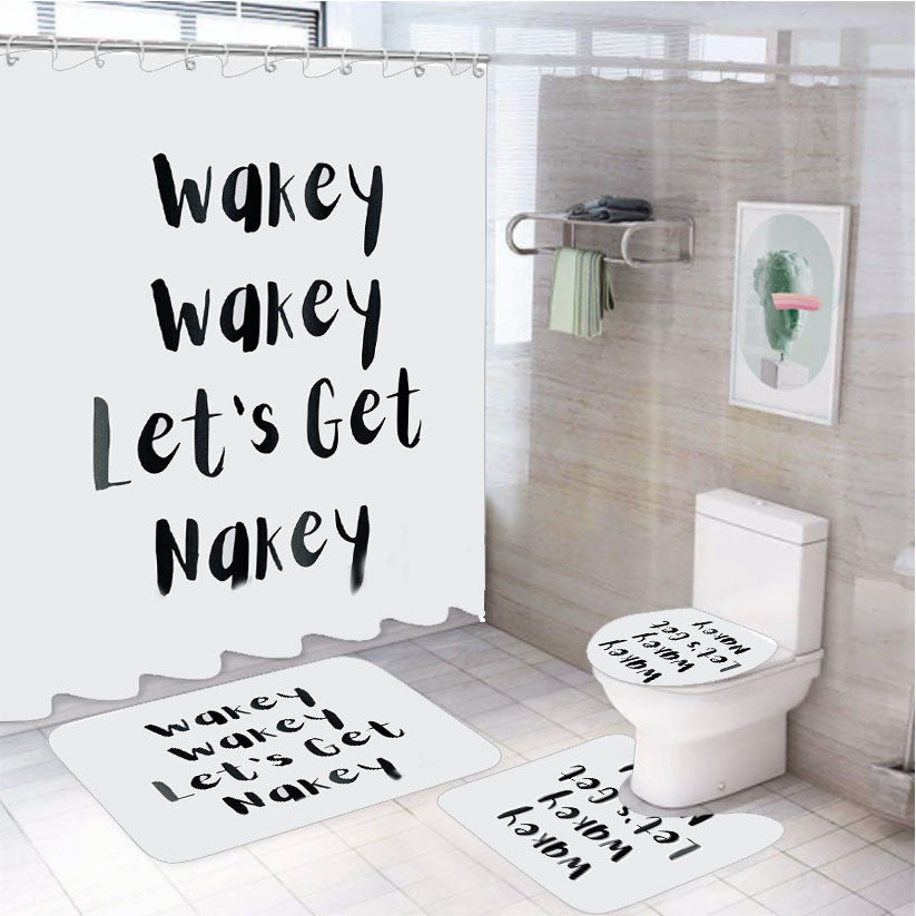 Wakey Let'S Get Nakey 4Pcs Bathroom Non-Slip Rugs Shower Curtain Fabric Waterproof