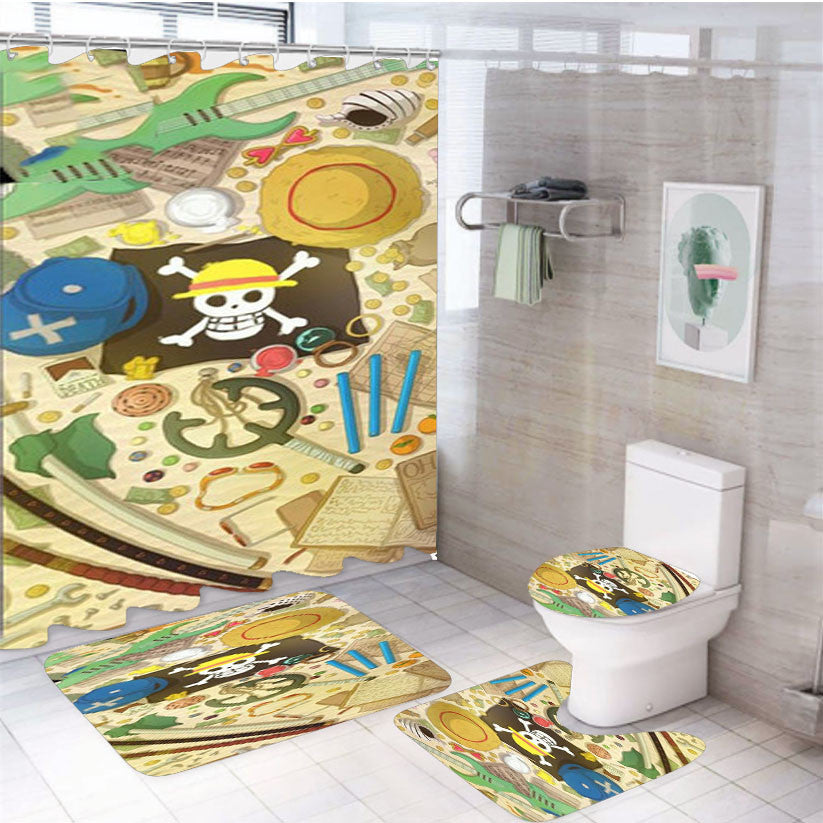 Wallpaper One Piece Fj0587 4Pcs Bathroom Non-Slip Rugs Shower Curtain Fabric Waterproof